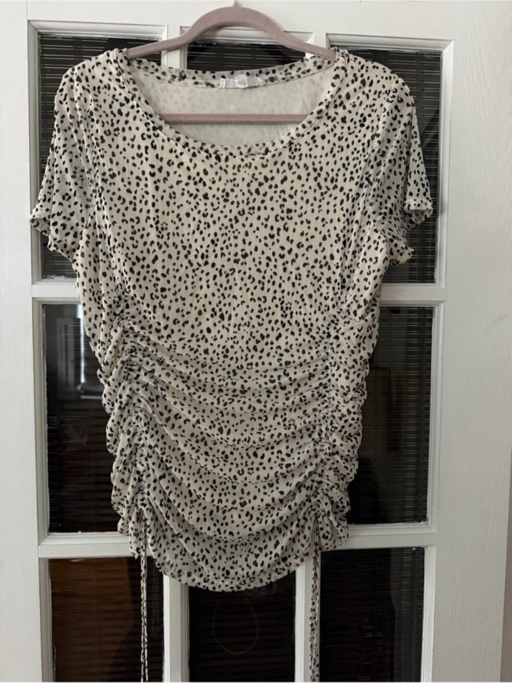 Jane + Delancey Women’s XL Cream Ruched Lined Animal Print Blouse | SKU 0084